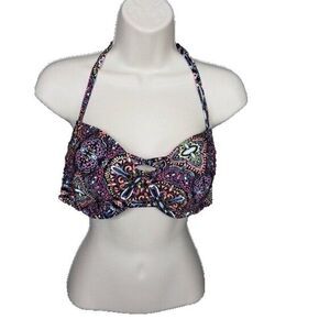 Hollister 36D Padded Bikini Top Black Multicolor Geometric Swim Suit Top Only